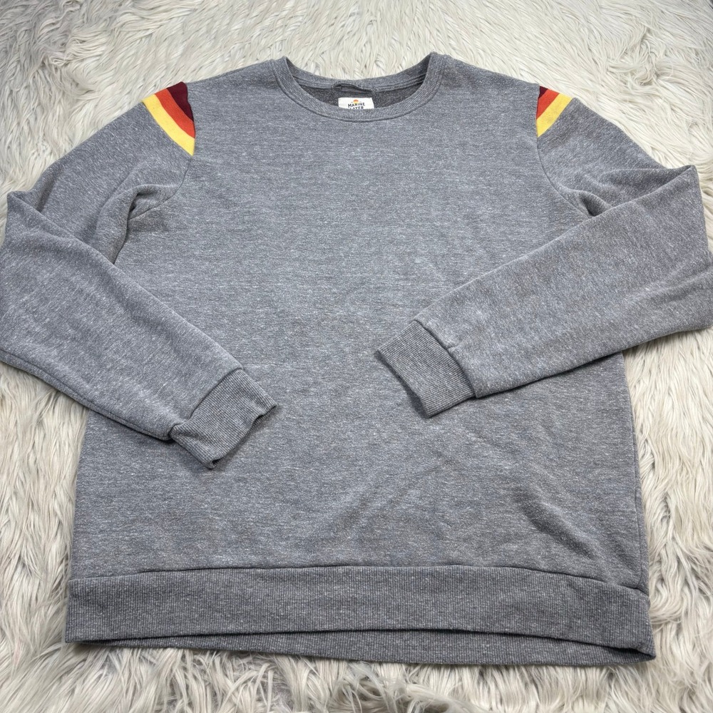 Marine Layer Men's M Gray Striped Shoulder Crew Sweatshirt Retro Cozycore Lounge